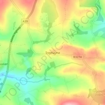 Mappa topografica Tremayne, altitudine, rilievo