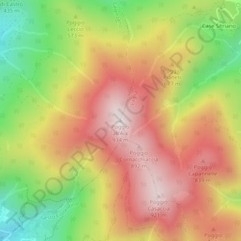Mappa topografica Poggio all'Aia, altitudine, rilievo