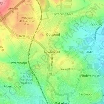 Mappa topografica Newton Hill, altitudine, rilievo