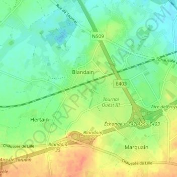 Mappa topografica Touquet, altitudine, rilievo