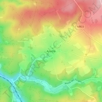 Mappa topografica Arville, altitudine, rilievo