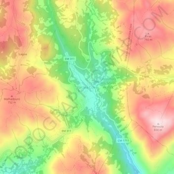 Mappa topografica Várzea Cova, altitudine, rilievo