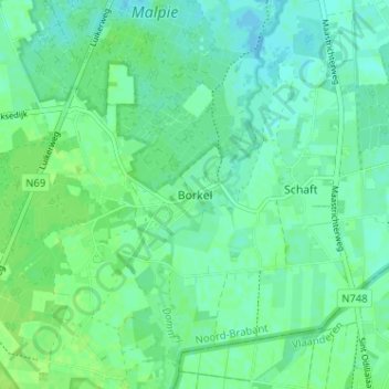 Mappa topografica Borkel, altitudine, rilievo