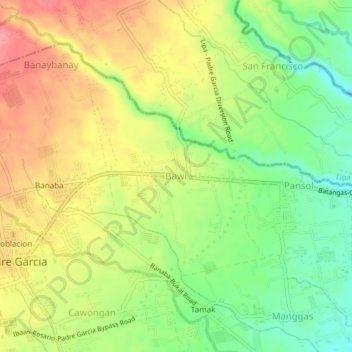 Mappa topografica Bawi, altitudine, rilievo
