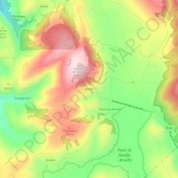 Mappa topografica Annifo, altitudine, rilievo