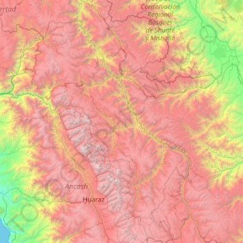 Mappa topografica Mariscal Luzuriaga, altitudine, rilievo