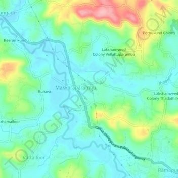 Mappa topografica Kavungapparamb Colony, altitudine, rilievo