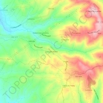 Mappa topografica Casal do Monte, altitudine, rilievo