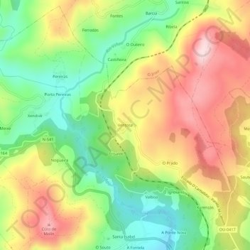 Mappa topografica Ventosa, altitudine, rilievo