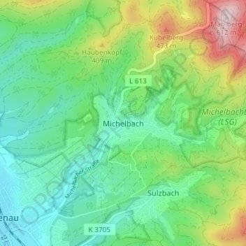Mappa topografica Michelbach, altitudine, rilievo