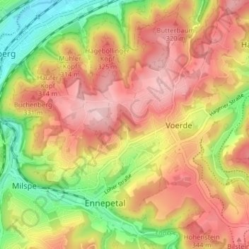 Mappa topografica Boesebecker Siepen, altitudine, rilievo