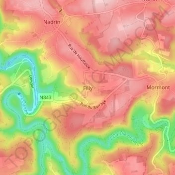 Mappa topografica Filly, altitudine, rilievo
