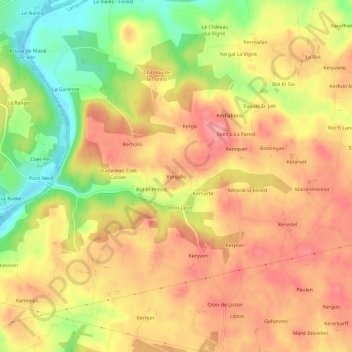 Mappa topografica Kergallo, altitudine, rilievo