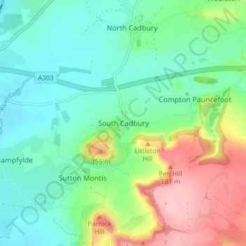 Mappa topografica South Cadbury, altitudine, rilievo