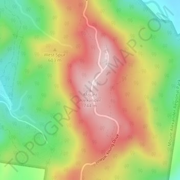 Mappa topografica Mount Alexander, altitudine, rilievo