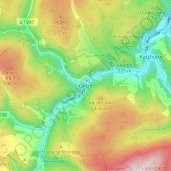 Mappa topografica Oelze, altitudine, rilievo