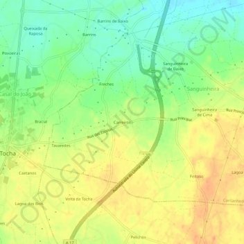 Mappa topografica Carreiros, altitudine, rilievo