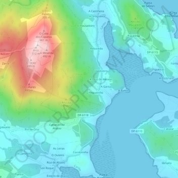 Mappa topografica A Felgueira, altitudine, rilievo