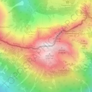 Mappa topografica Hochstuhl / Stol, altitudine, rilievo