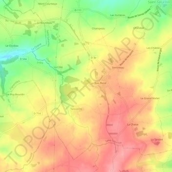 Mappa topografica Chevelu, altitudine, rilievo
