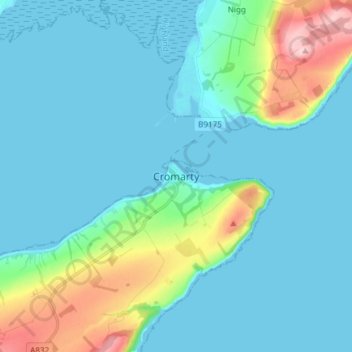Mappa topografica Cromarty, altitudine, rilievo
