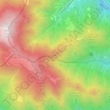 Mappa topografica Corna Rossa, altitudine, rilievo
