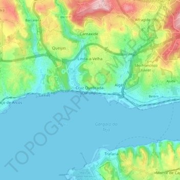 Mappa topografica Cruz Quebrada-Dafundo, altitudine, rilievo