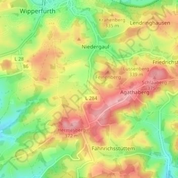 Mappa topografica Roppersthal, altitudine, rilievo