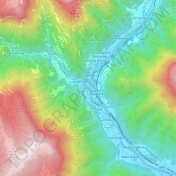 Mappa topografica Valstagna, altitudine, rilievo