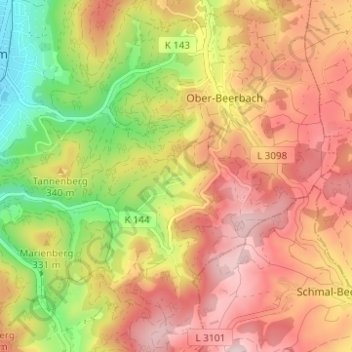 Mappa topografica Wallhausen, altitudine, rilievo