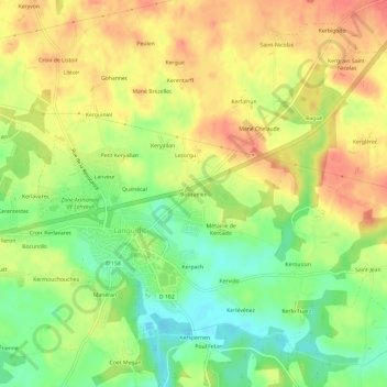Mappa topografica Botquelen, altitudine, rilievo