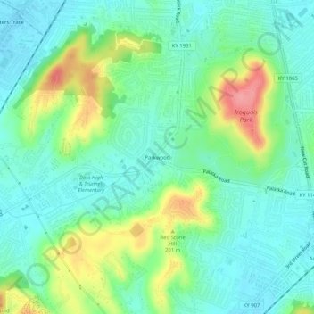 Mappa topografica Parkwood, altitudine, rilievo