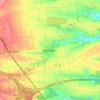 Mappa topografica Bibergau, altitudine, rilievo