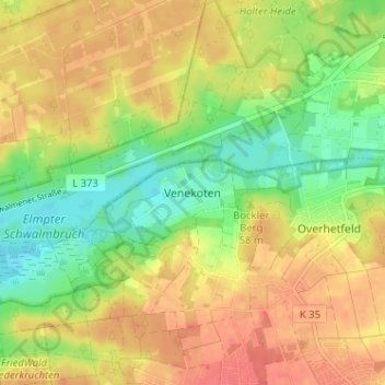 Mappa topografica Venekoten, altitudine, rilievo