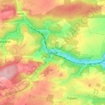 Mappa topografica Sosoye, altitudine, rilievo