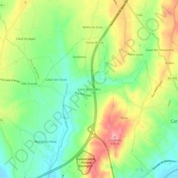Mappa topografica Casal do Raposo, altitudine, rilievo