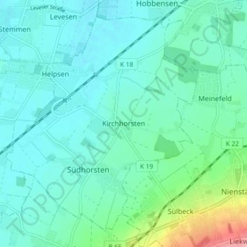 Mappa topografica Kirchhorsten, altitudine, rilievo