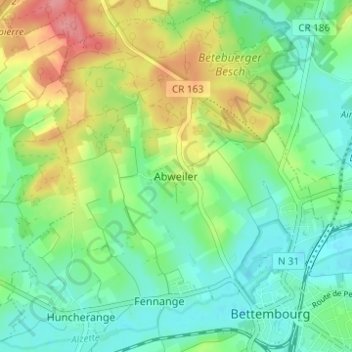 Mappa topografica Abweiler, altitudine, rilievo