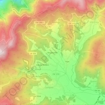 Mappa topografica Aveçãozinho, altitudine, rilievo