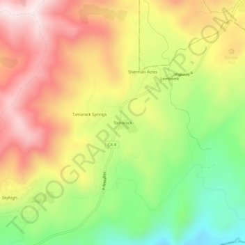 Mappa topografica Tamarack, altitudine, rilievo