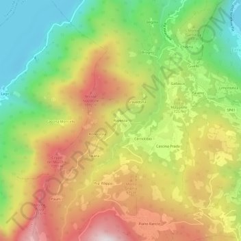 Mappa topografica Rovenza, altitudine, rilievo