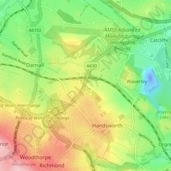 Mappa topografica Waverley Cottages, altitudine, rilievo