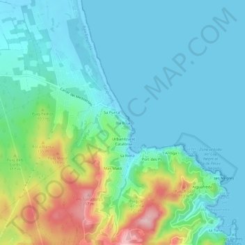 Mappa topografica Illa Roja, altitudine, rilievo