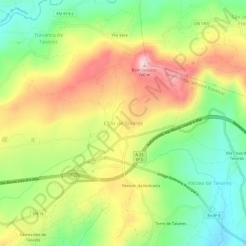 Mappa topografica Chãs de Tavares, altitudine, rilievo