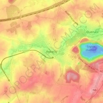 Mappa topografica Rebecq, altitudine, rilievo