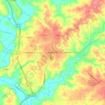 Mappa topografica Bedford, altitudine, rilievo