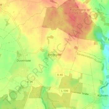 Mappa topografica Bergrade, altitudine, rilievo