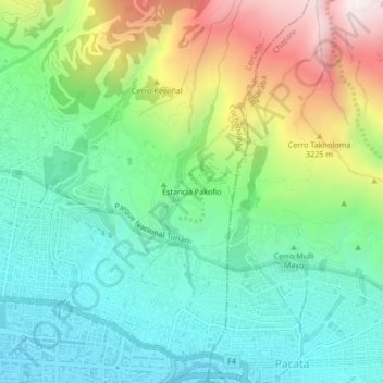 Mappa topografica Estancia Pakollo, altitudine, rilievo