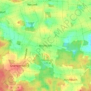 Mappa topografica Aschbuch, altitudine, rilievo