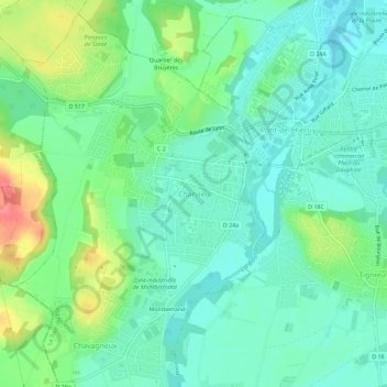 Mappa topografica Charvieu, altitudine, rilievo